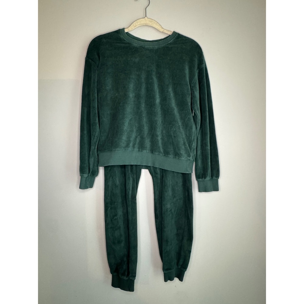 Marine Layer Womens XS Velour Lounge Set Forest Green Sweatshirt Joggers 2 Piece